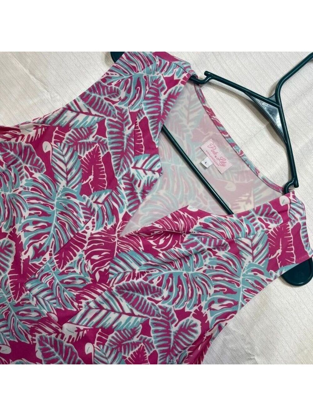 Pink Lily Tropical Print Sleeveless Dress Size L
